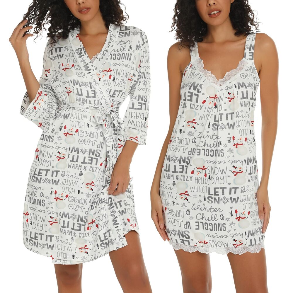 7344 Robes Set Sexy V-Neck 2 Pieces Lingerie Nightgown with Robes Pajama - Picture 4 of 5